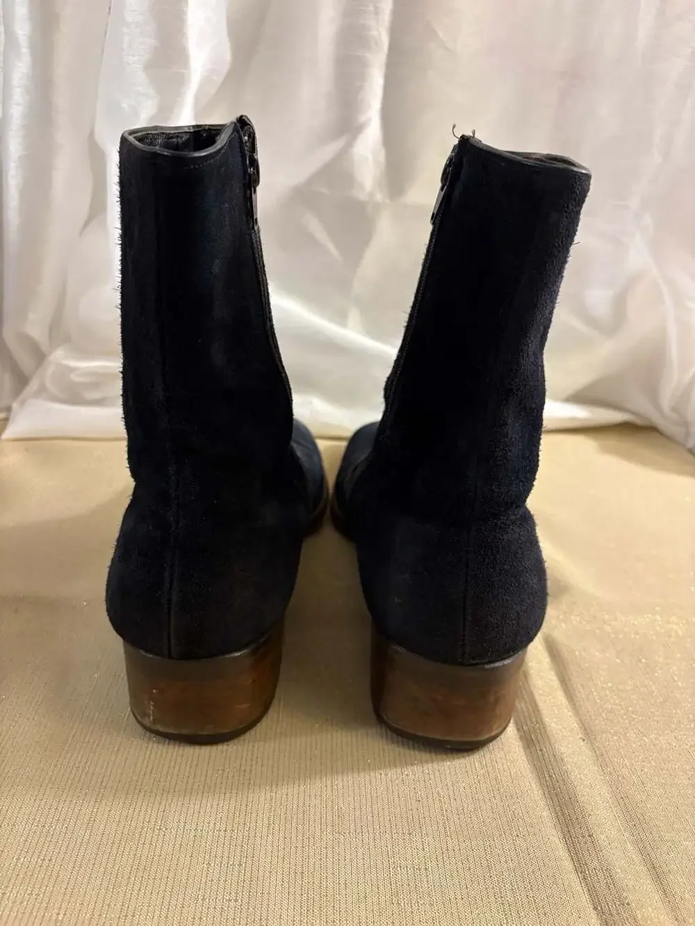 Vintage Suede Ankle Boots Blue with Piping, mens